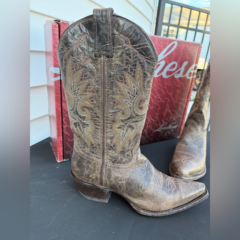 Lucchese Distressed Brown Cowboy Boots - Worn Once